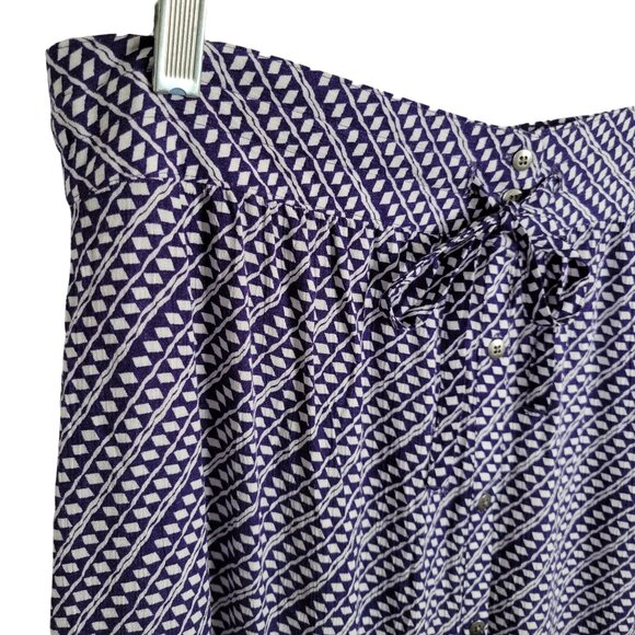 Ann Taylor Loft Petites 12P Skirt Maxi Button Front Drawstring Geometric Purple - Picture 9 of 11